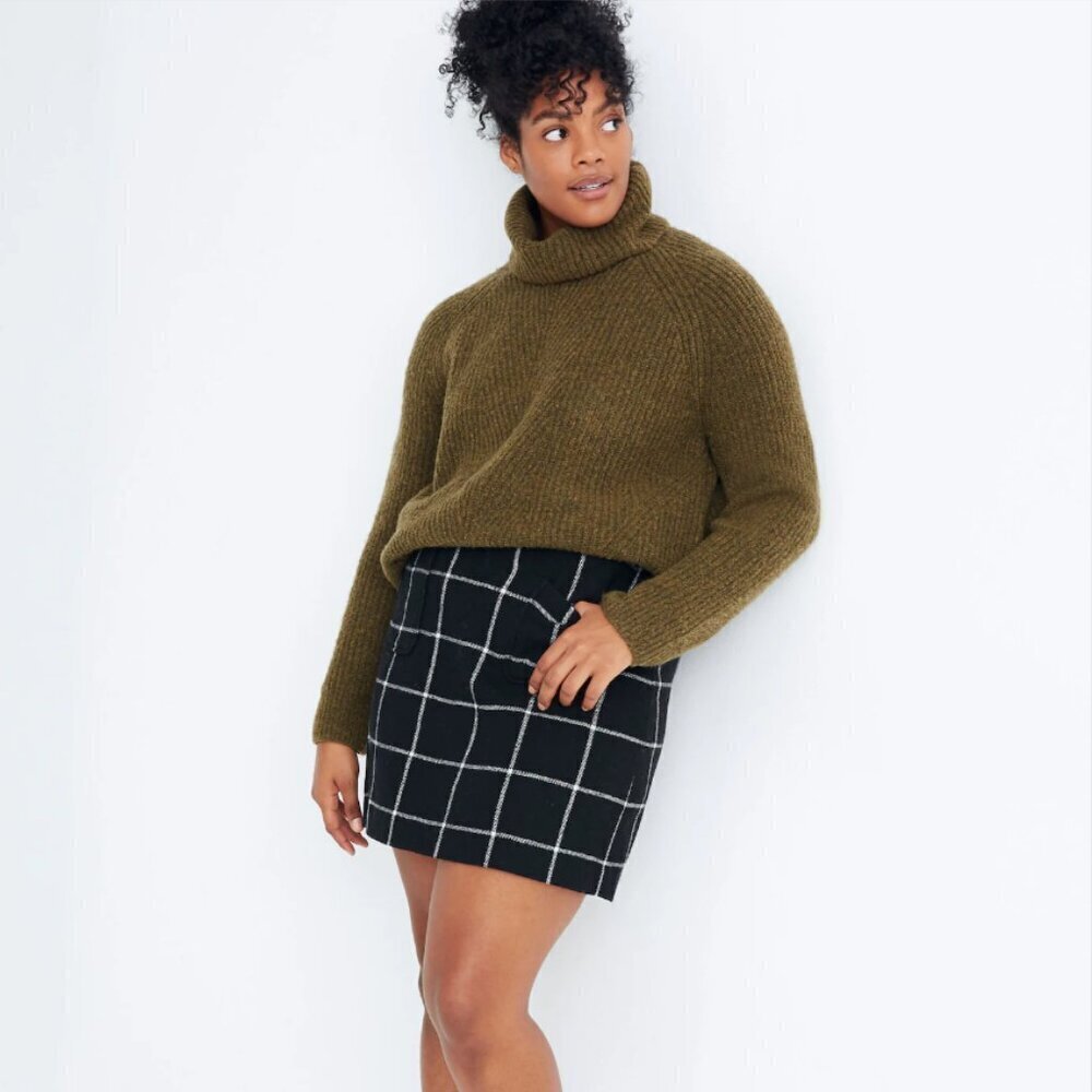 Madewell Black White Museum Patch Pocket Windowpane Mini Skirt 00 Wool Blend